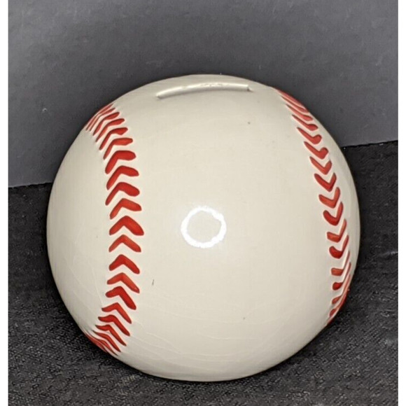 Baseball Bank Ceramic 4.25" Wide White Red - Picture 4 of 4